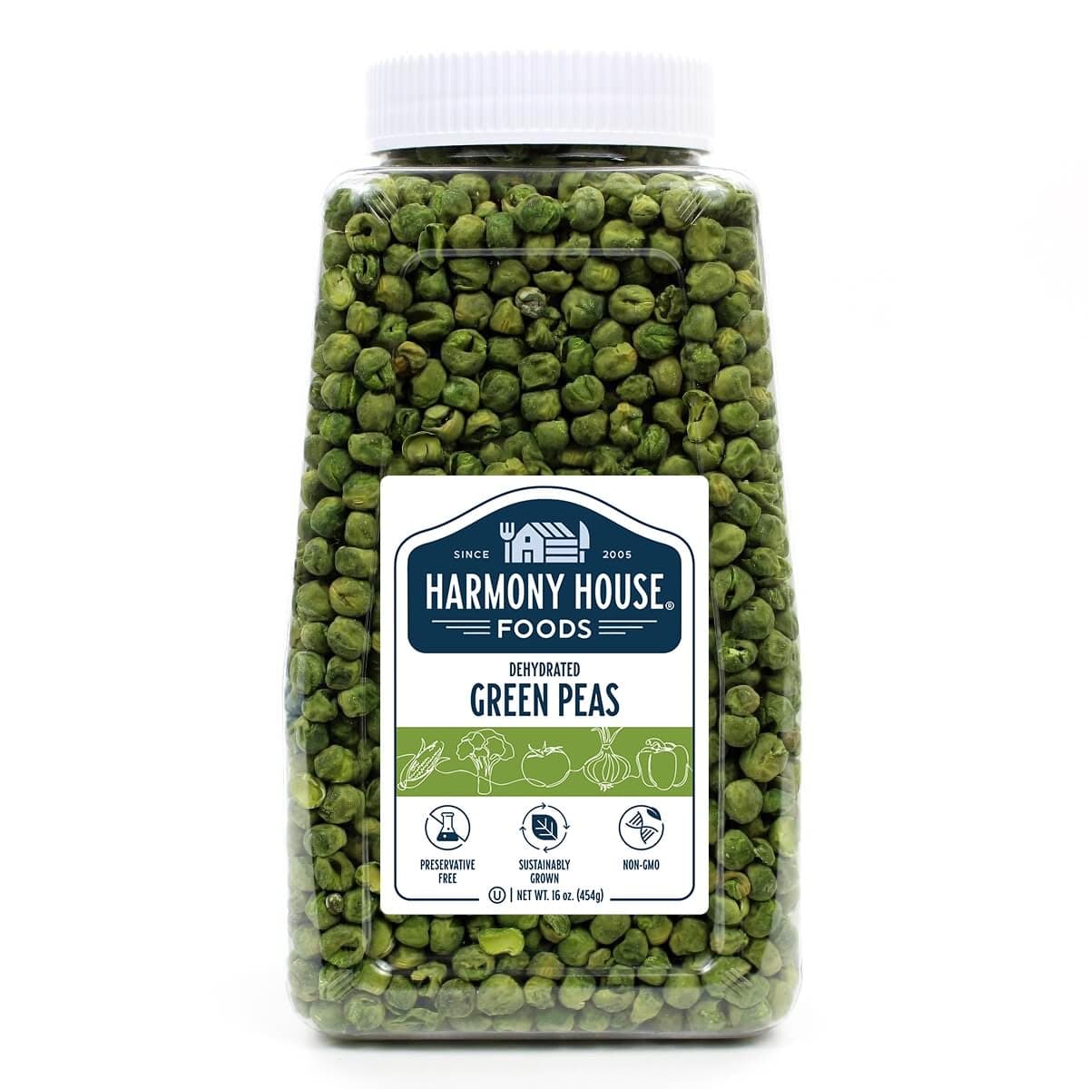 Harmony House Foods Dried Peas, whole (16 oz, Quart Size Jar) for Cooking, Camping, Emergency Supply, and More