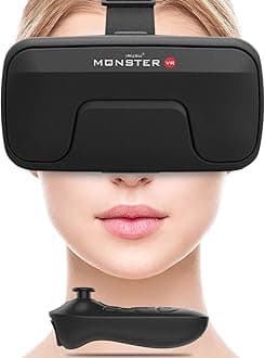 Monster VR Headset for Mobiles - Virtual Reality Glasses with 40 MM HD Lens,Built in Touch Button and Controller for Learning | Gaming | Watching Movies | Virtual Experiences