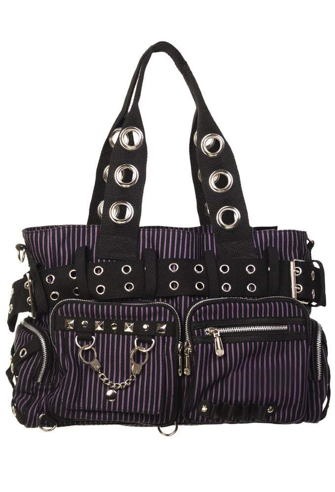 Striped Punk Rock Steampunk Purse with Handcuff Skull Charm