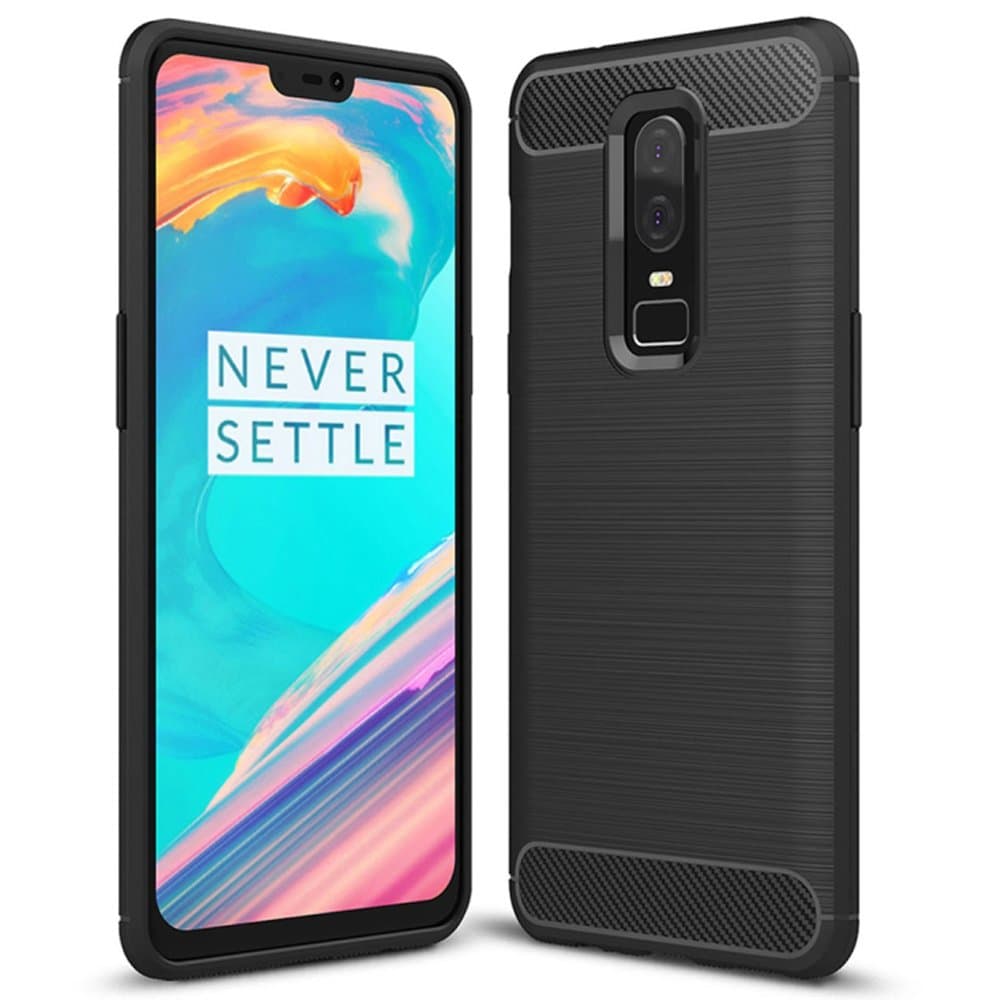 Rugged Armor OnePlus 6 Case with Flexible and Durable Shock Absorption with Carbon Fiber Design for OnePlus 6 (2018) - Matte Black