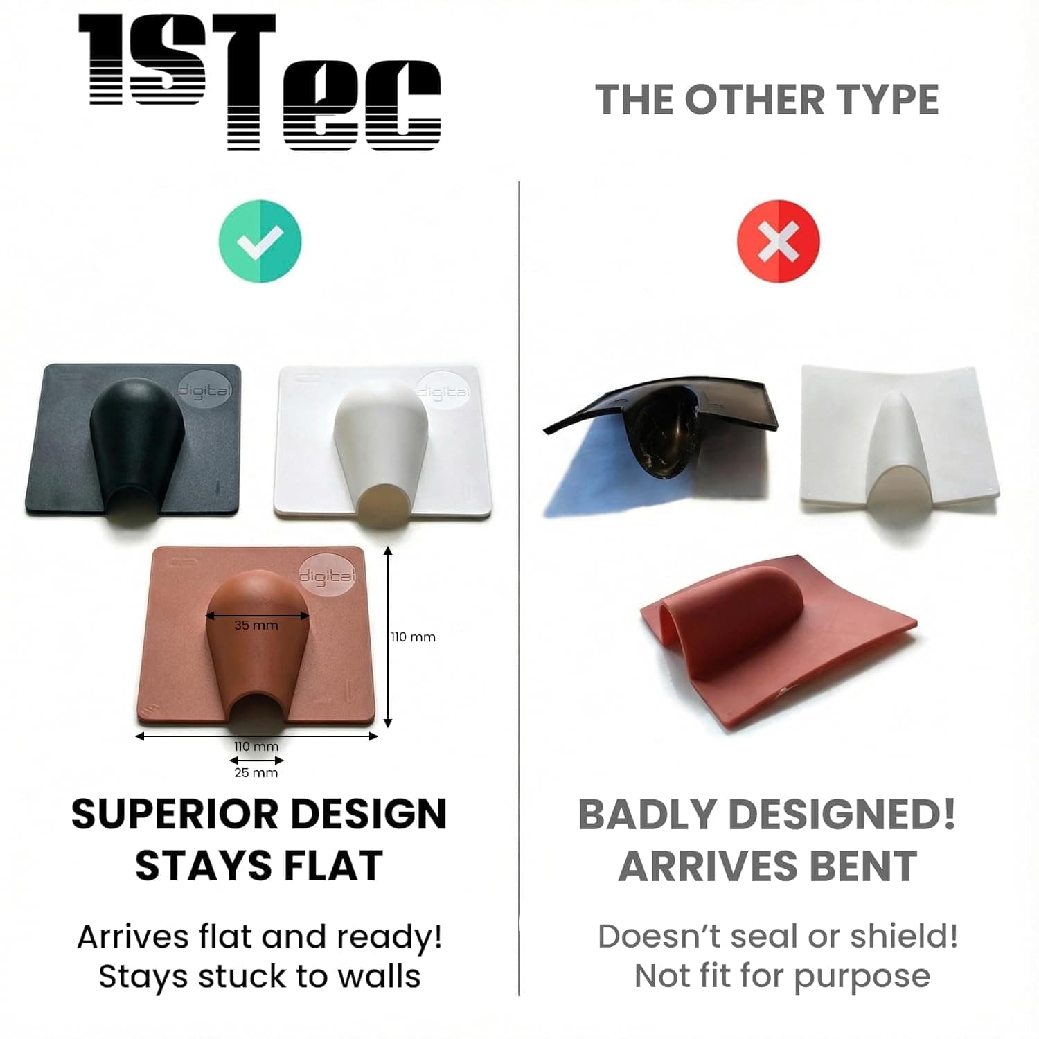 1STec 2 x Black External Brick Buster Plates Drill Damage Weather Shield Cover for Cable Pipe Hose Hole Tidy fits Coaxial TV Alarm/Telephone Wire RG59 Coax CCTV Low Voltage Garden Lights Power Leads