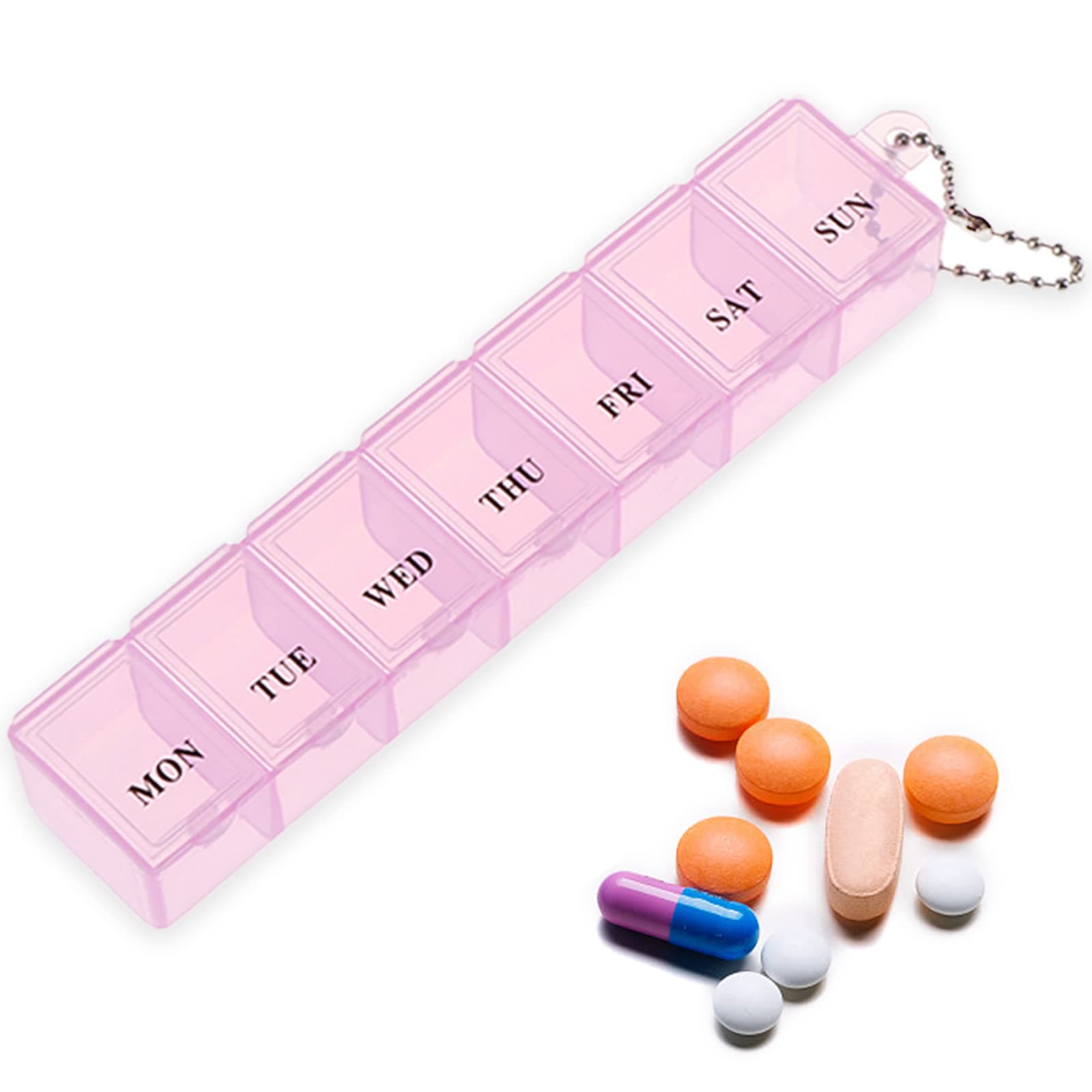 ExceLife Weekly Pill Box Organiser, 7 Day Portable Pill Dispenser Storage Case Daily Medicine Organizer for Vitamins, Fish Oils, Supplements, Home, Work and Travel Use (Pink)