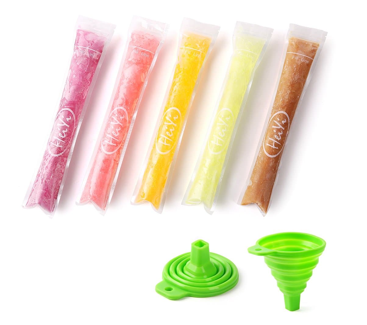 100 Pack Reusable Ice Popsicle Pouches with Funnel DIY Zip Freeze Tubes for Ice Candy, Yogurt, Juice and Fruit Smoothies/BPA Free Ice Pop Pouch Marker