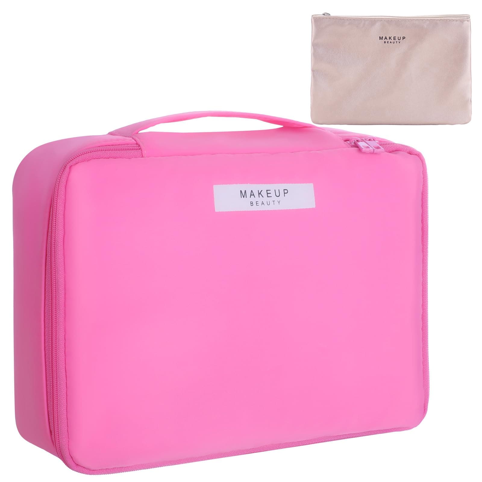 Queboom トラベルメイクアップバッグ コスメティックバッグ メイクアップバッグ トイレタリーバッグ レディース ガールズ, ライトピンク, ファッション