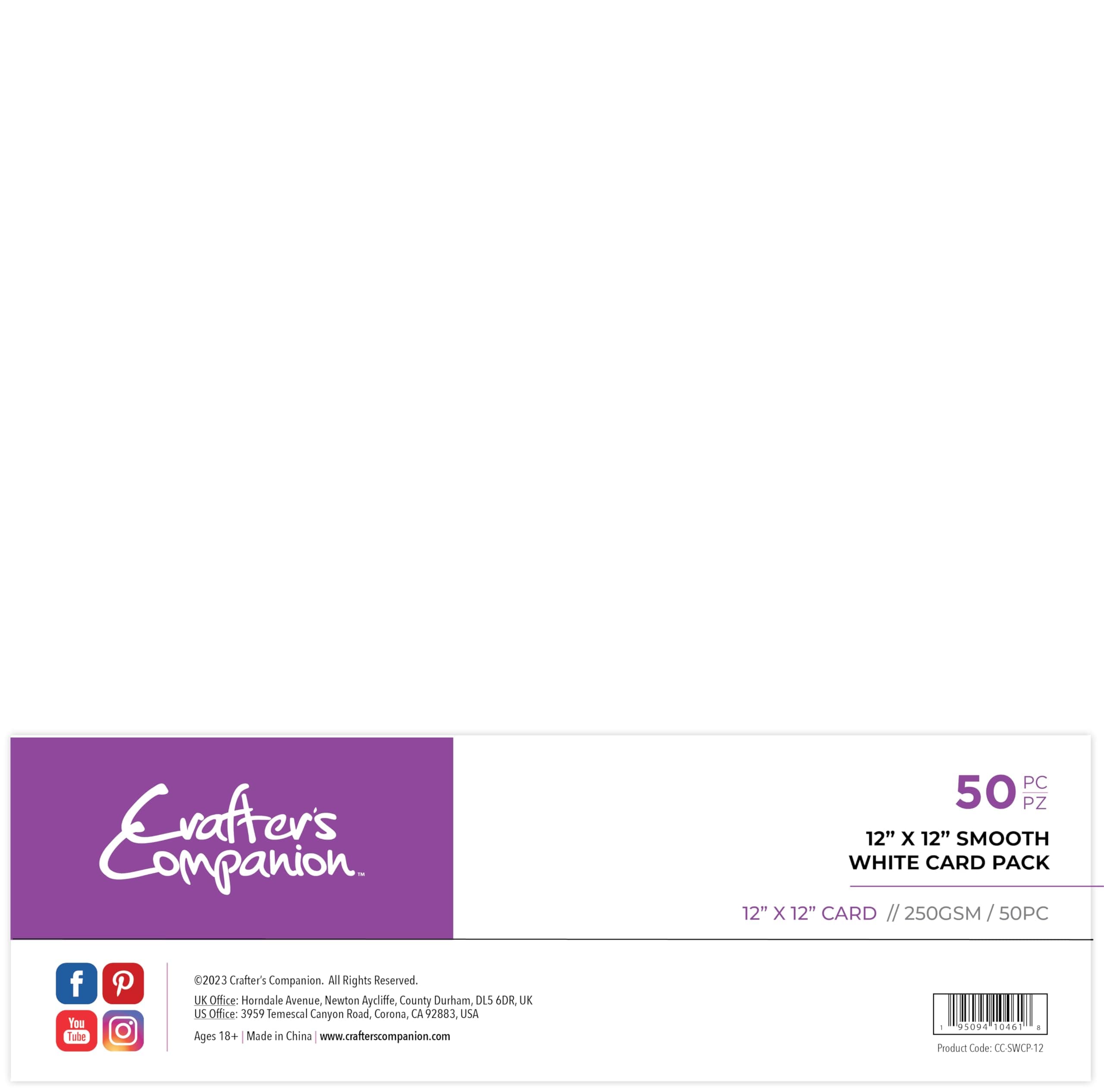 Crafter's Companion12" x 12" Smooth White Card Pack - 250GSM - Pack Includes 50 Sheets