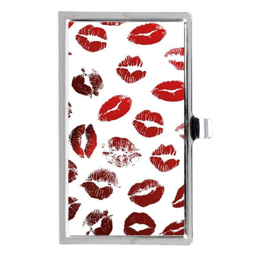 Kiss lips Lipstick Custom Unique Image Metal Stainless Steel Pocket Business Name Credit ID Card Case Box Holder