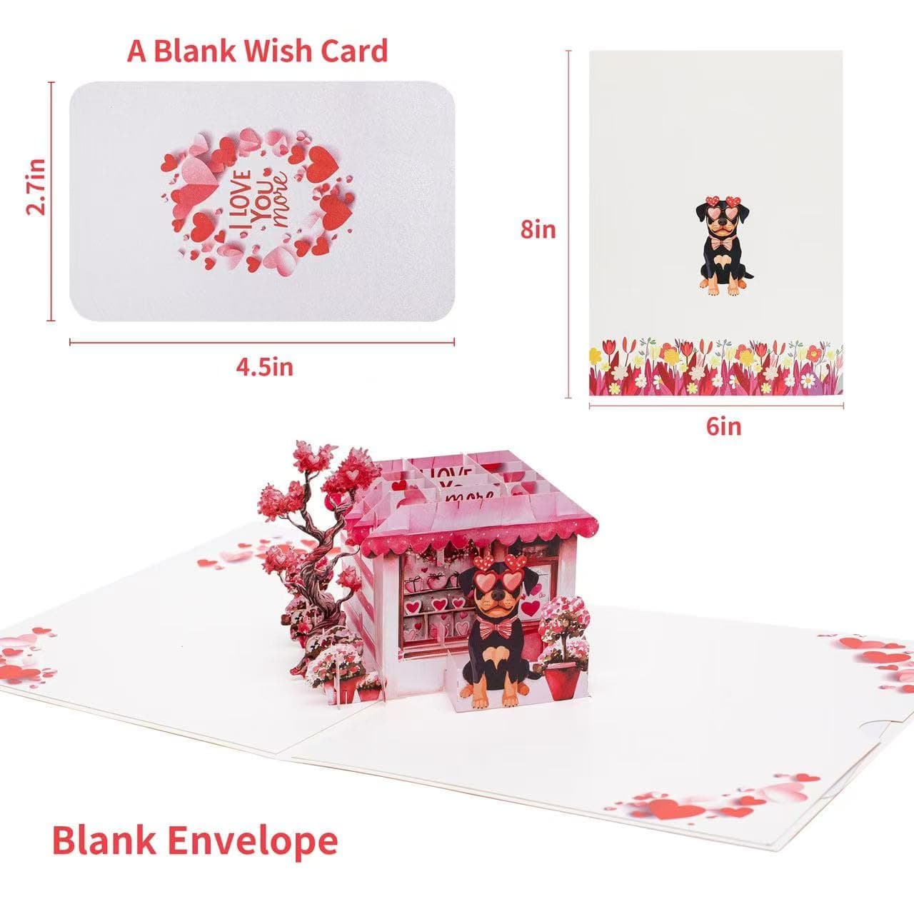 Valentine’s Day 3D Pop Up Dog Greeting Card – Valentines Dog Love Card with Envelope, I Love You Valentines Cards Gifts for Women, Wife, Girlfriend, Mom, Daughter