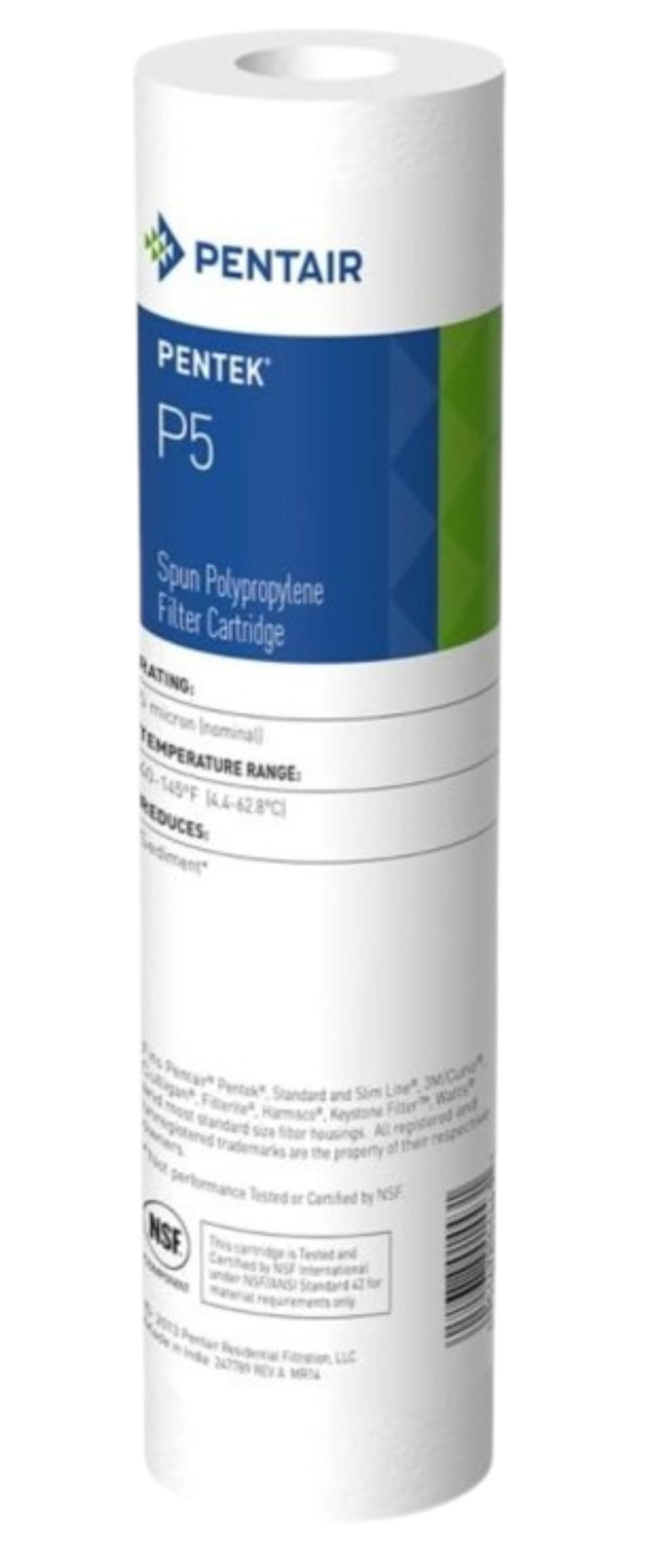 Pentair Pentek P5 Sediment Water Filter, 10-Inch, Under Sink Spun-Bonded Polypropylene Replacement Cartridge, 10" x 2.5", 5 Micron