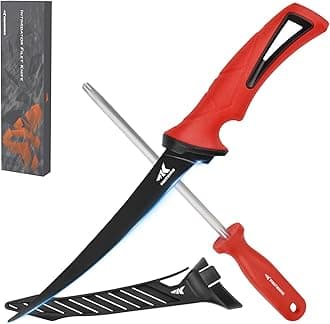Intimidator Fillet Knife with Sharpening Steel, Ultra-Sharp G4116 German Stainless-Steel Blades, Non-Slip Handle, Protective Sheath, 7'' Fillet Knife and Honing Rod