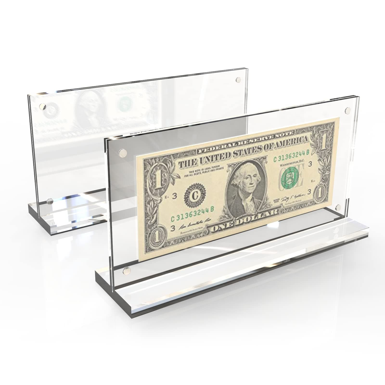 Bill Clear Holders Acrylic Display Currency Frame Dollar Bill Holders for Collectors Paper Money Dollar Clear Bill Frame Ticket Protector Banknotes and Stamp Collecting Supplies 3.9 * 7.8 inch, 2pcs