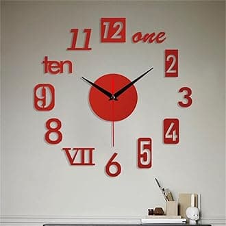 Frameless DIY 3D Wall Clock - Large for Living Room, Kitchen, Bedroom, Office - Acrylic Digital Modern Stick-On Clock Home Decor (YA-Red)