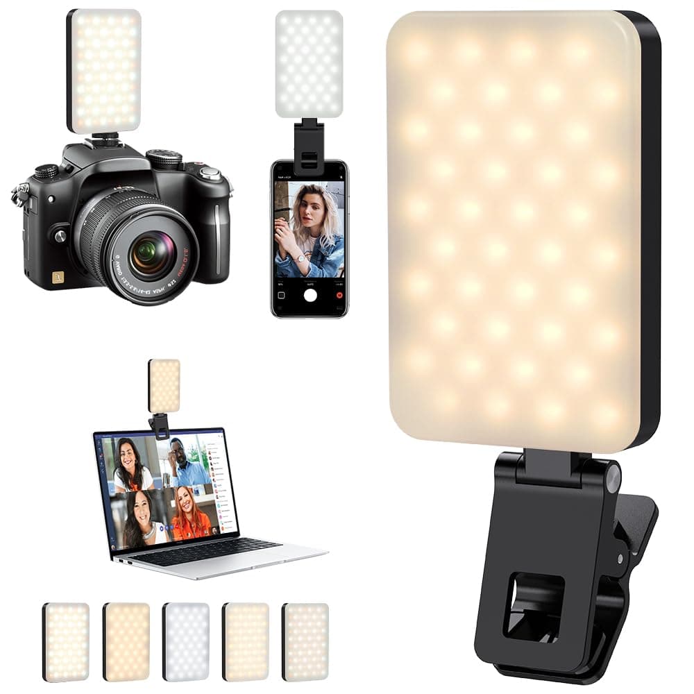 Selfie Light for iPhone,Portable Phone Clip on Light,Rechargeable LED Ring Light for Phone,Video Recording,Camera,Laptop,TikTok,Tablet,Vlog,Computer,5 Lighting Modes,80 LED High Power
