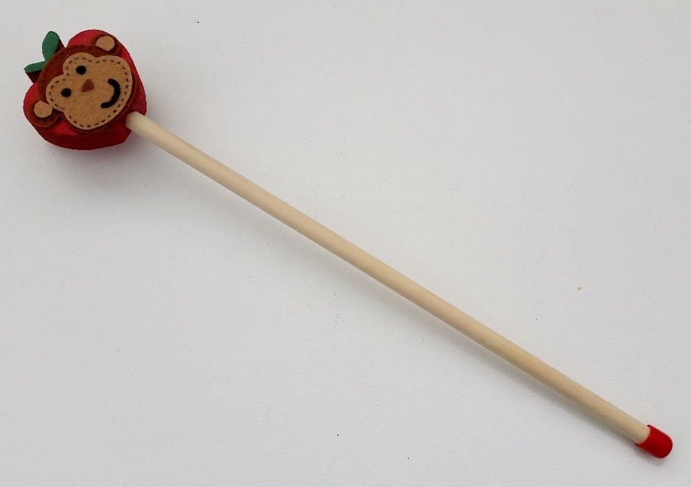 Wooden Pointer, AA-732APMK12-12 in. USA MADE w/Wood Red Apple/Monkey made of felt & red rubber end cap, perfect for smart board screen. The short pointer is specially made for children book reading.