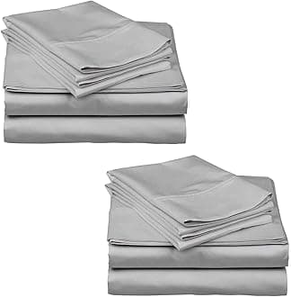 Mattress-Homes 2-Pack Full Size Sheet Sets - 100% Cotton Sateen - Extra Soft, Breathable & Cooling Sheets, Machine Washable, 2 Sets of Deep Pocket Bed Sheets - Light Grey Solid