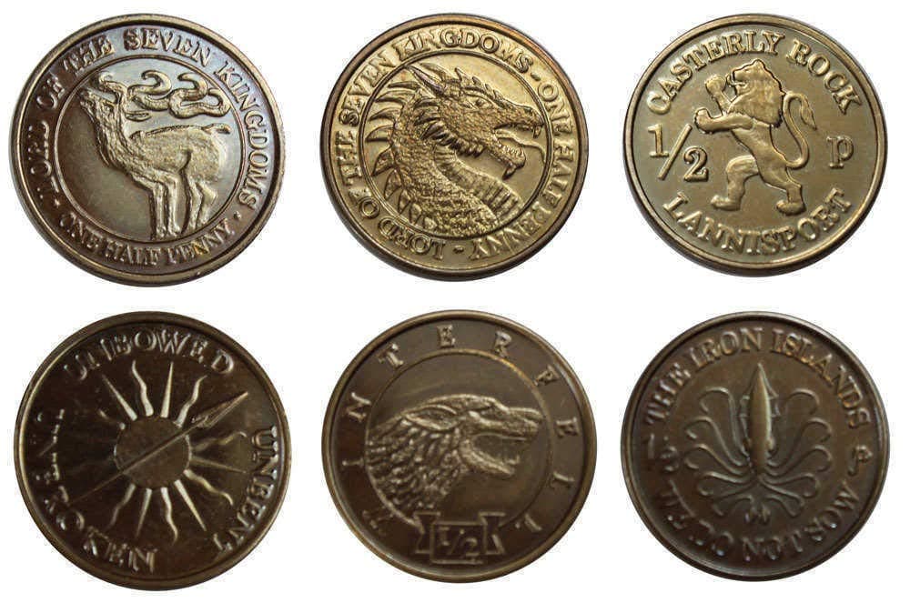 Game of Thrones Coin Set Half-Pennies of 6 Houses Replicas