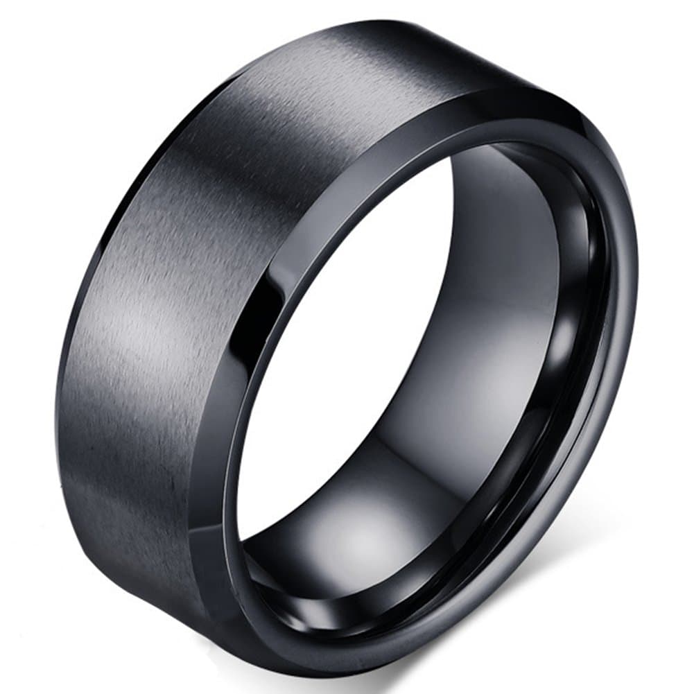Black Tungsten Carbide Wedding Jewelry Engagement Promise Band Ring for Men 8mm Matte Finished Comfort Fit