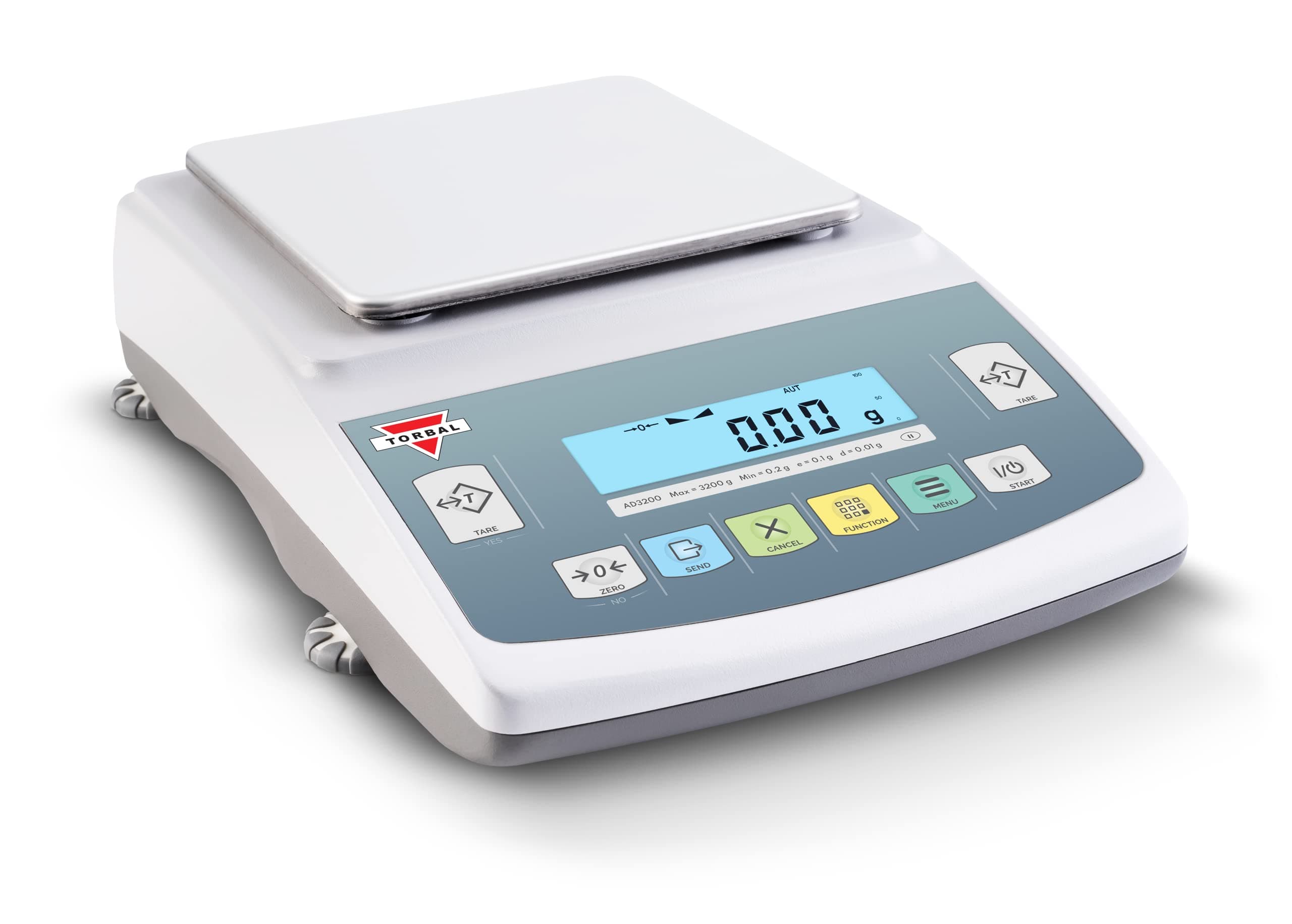 Torbal AD3200 Precision Scale, 3200g (3.2kg) x 0.01g (10mg Readability), Electromagnetic Load-Cell, USB, Die-Cast Metal Housing, Backlit LCD