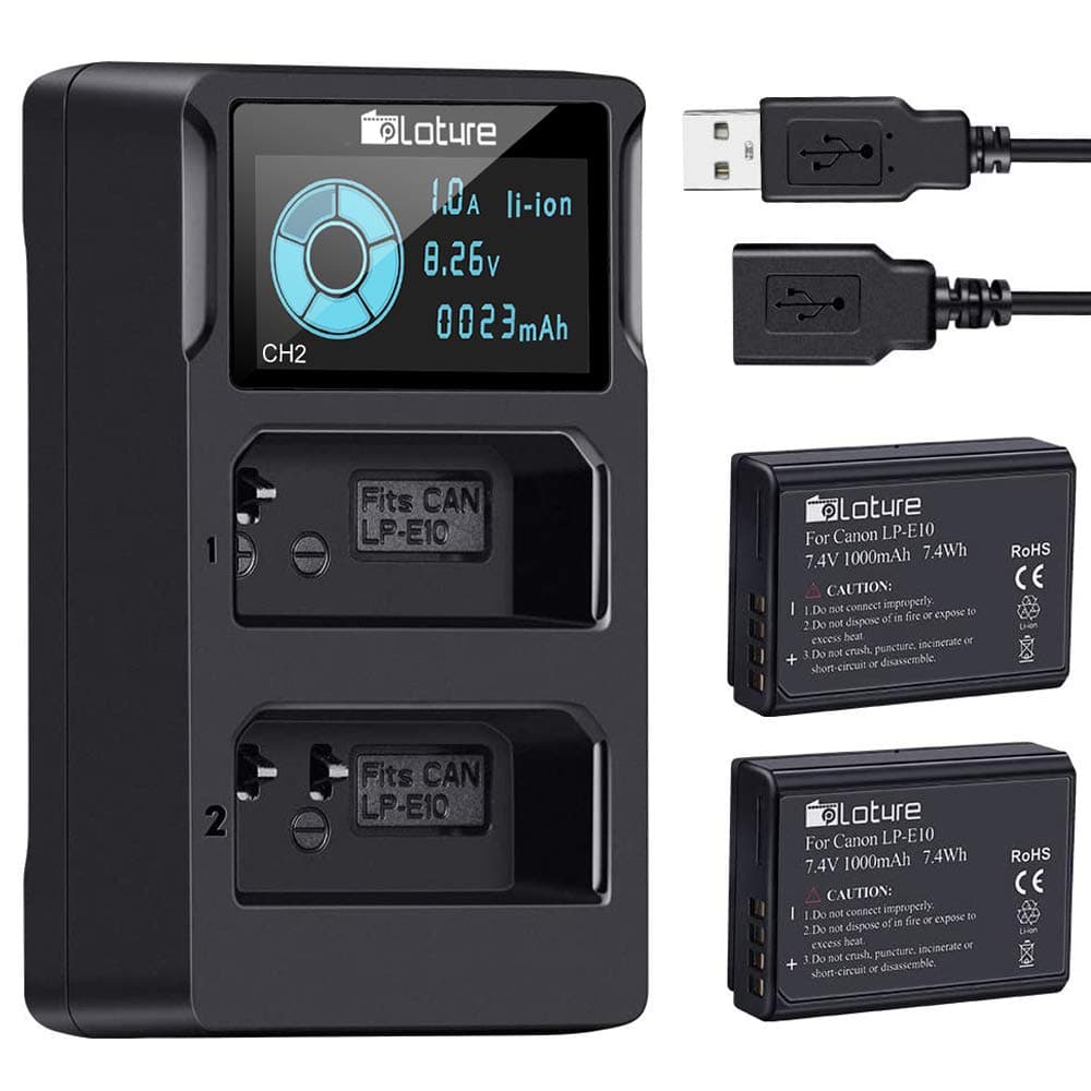 LP-E10 Battery, 2 Pack Replacement Batteries with Camera Battery Charger Set for Canon EOS Rebel T7, T3, T5, T6, Kiss X50, Kiss X70, EOS 1100D, EOS 1200D, EOS 1300D, EOS 2000D Digital Camera