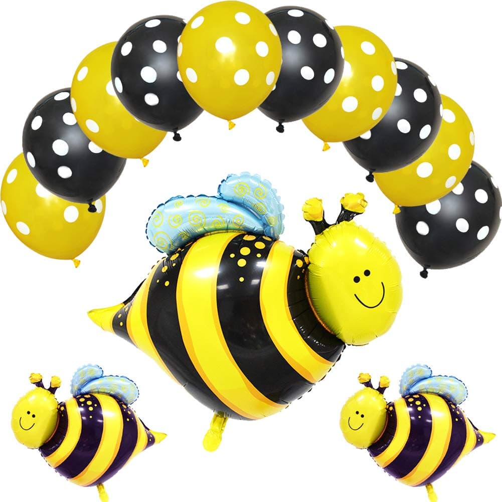 13Pcs Yellow Bees Reusable Helium Balloons with Latex Balloons for Kids Birthday Party Decoration Gift