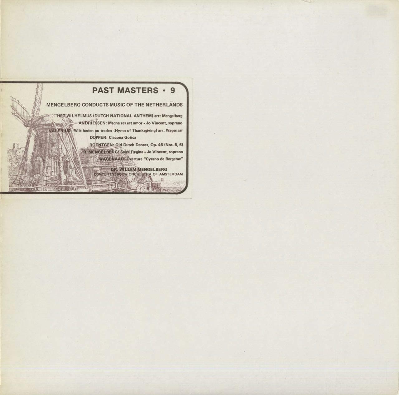 Music of The Netherlands/Wilhelmus,Andriessen,Valerius,Dopper,Roentgen/PAST MASTERS:PM 9 US MONO