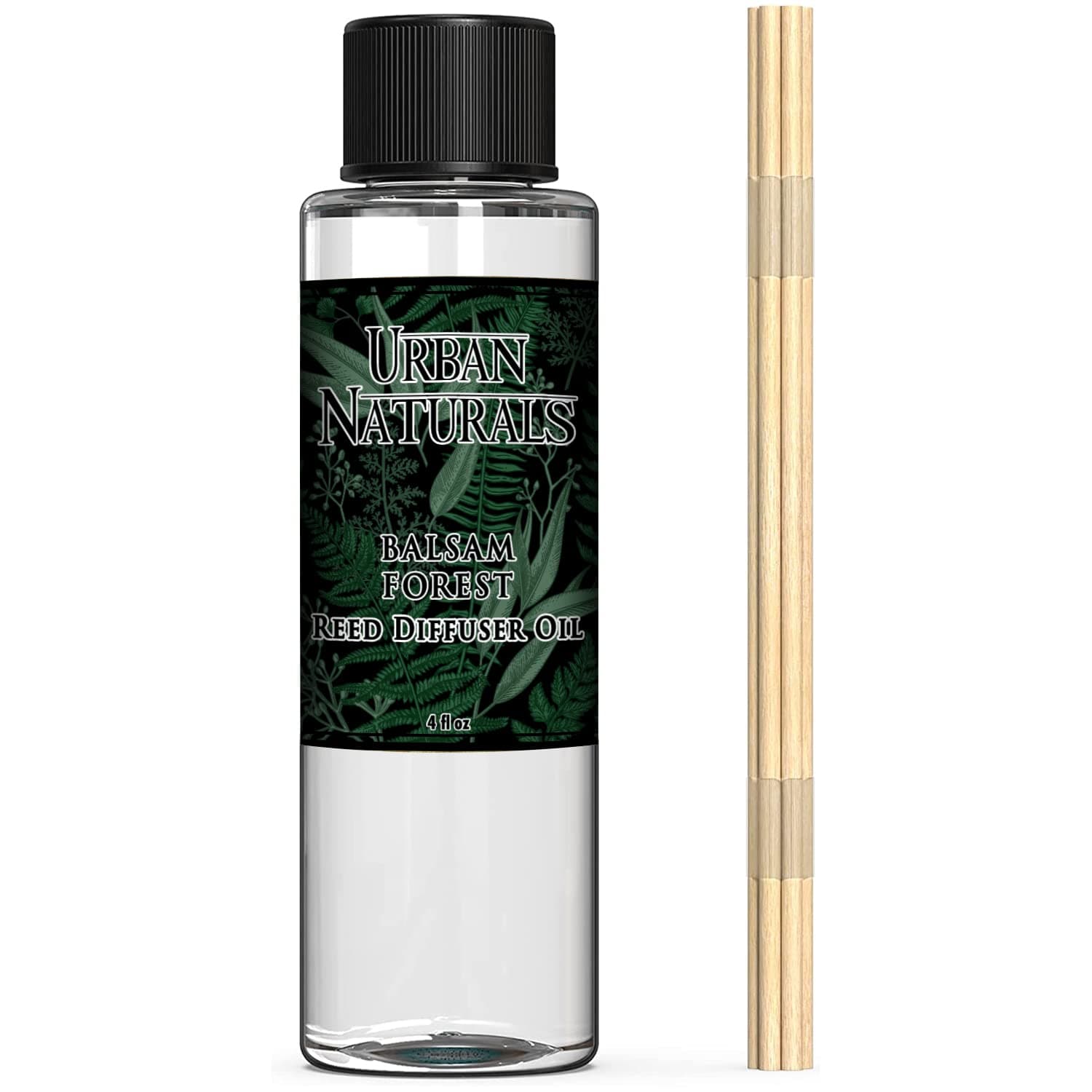 Urban Naturals Balsam Forest Oil Reed Diffuser Refill + Free Set of Reed Sticks - Fragrance Notes of Pine Fir Needles, Evergreen, Woodsy Cedar and Sandalwood – Vegan, 4 oz Made in the USA