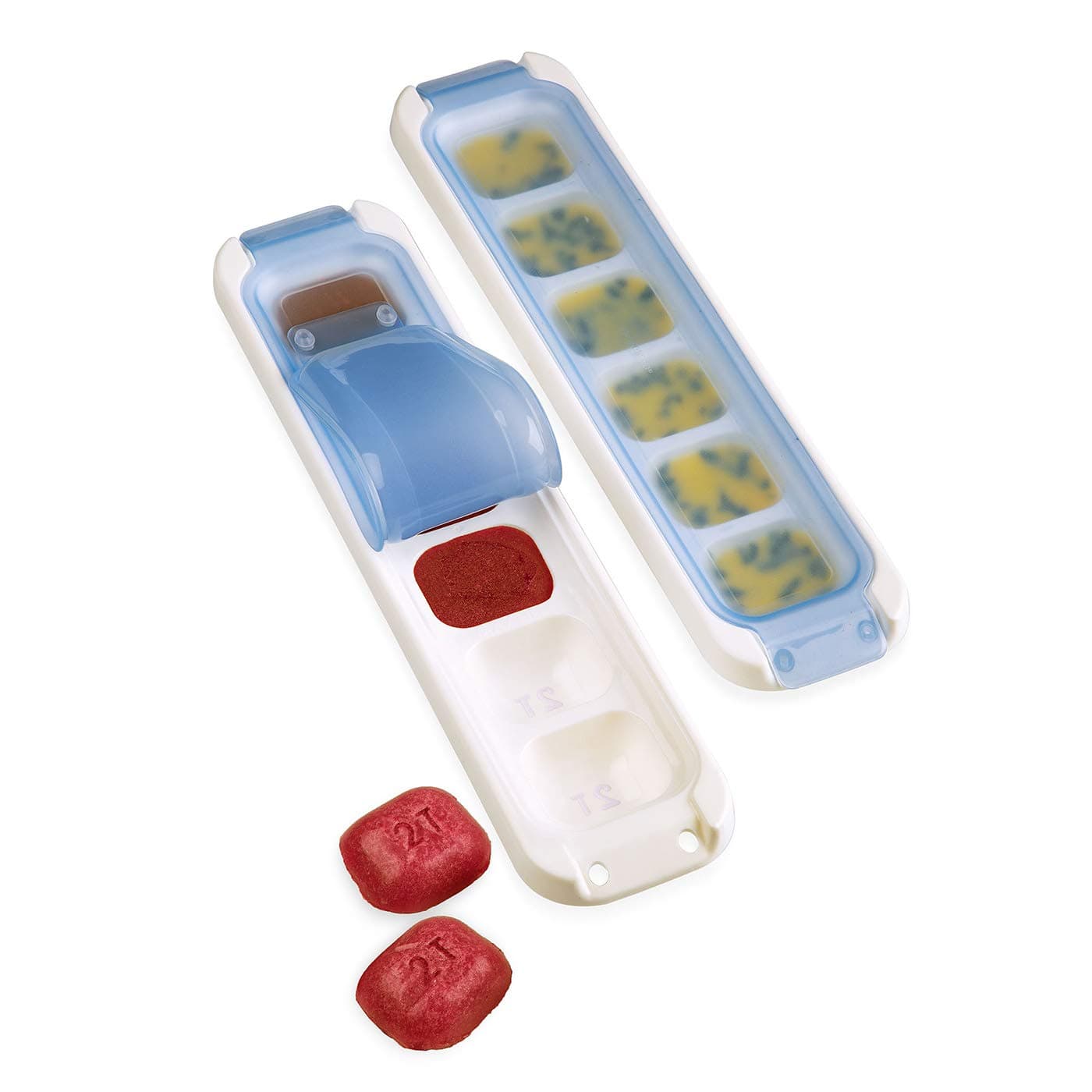 PREPWORKS Freezer Pods 2 Tablespoon Reusable Food Storage Tray Containers, Set of 2, Blue/White