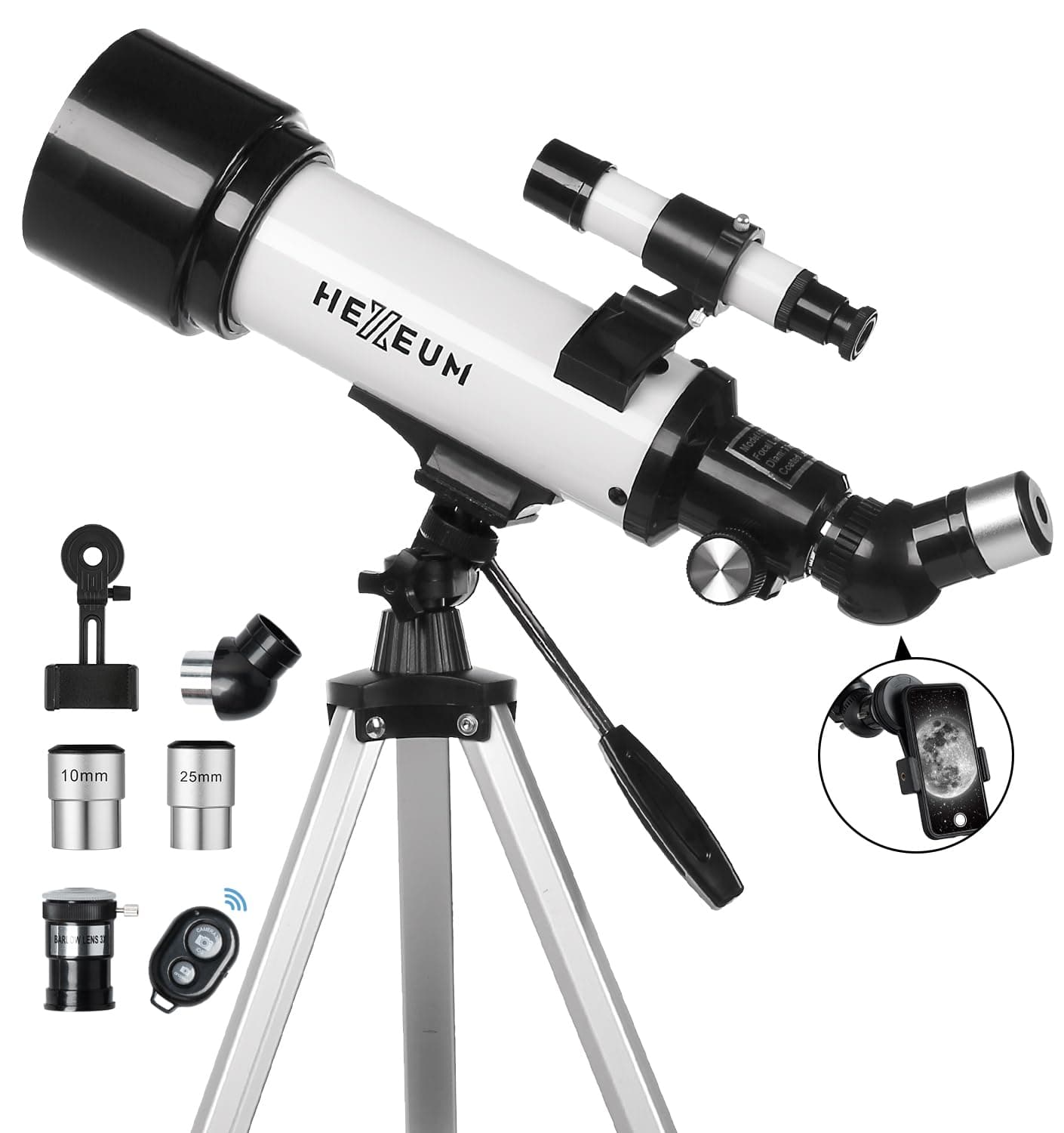 Telescope for Kids & Adults - 70mm Aperture 500mm AZ Mount Fully Multi-Coated Optics Astronomical refracting Portable Telescopes, with Tripod Phone Adapter, Carrying Bag, Remote Control White