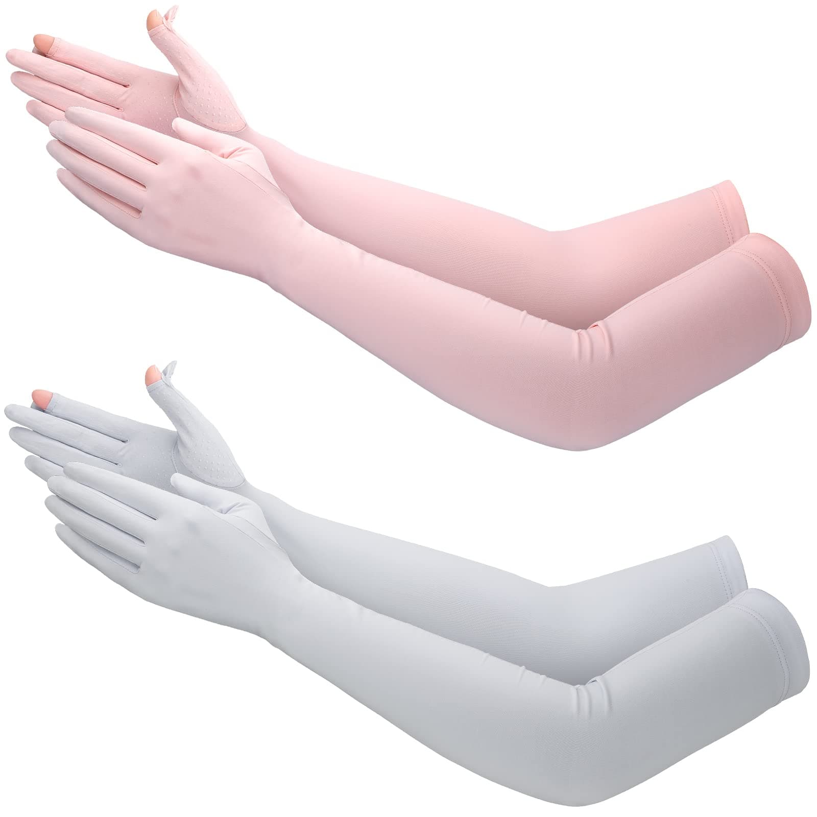 2 Pairs UV Long Sun Gloves Women's Sunblock Driving Gloves Non Slip Full Finger Arm Sun Protective for Outdoor Sports
