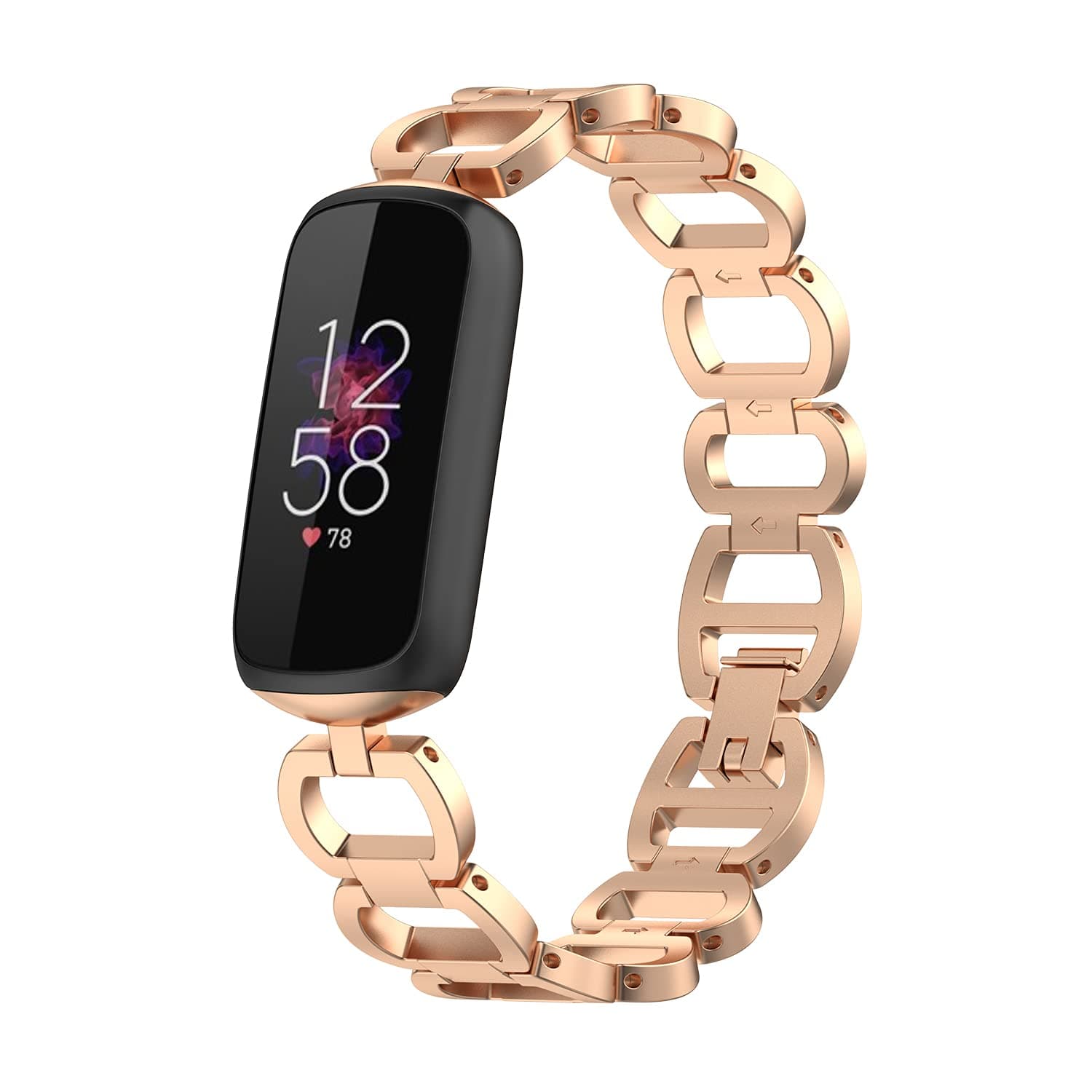 Metal Replacement Bands Compatible with Fitbit Luxe, Adjustable Links Stainless Steel Accessories Wristband Bracelet Strap for Fitbit Luxe Tracker Women Men (Rose gold)