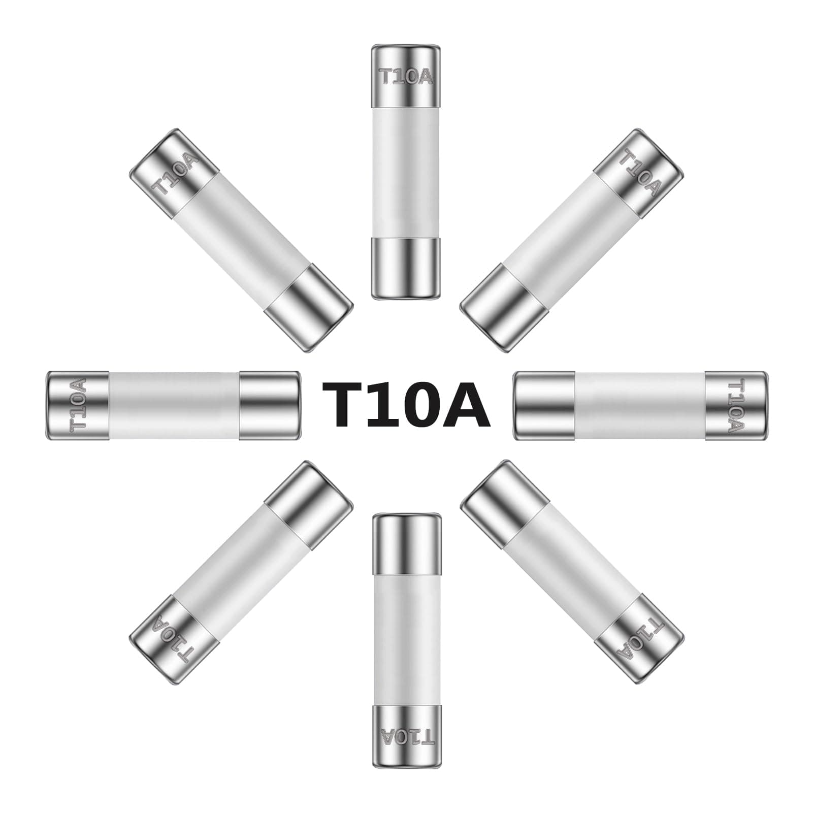 10A 250V 5x20MM Slow Blow Ceramic Fuses 10 Amp 250 Volt 0.2 x 0.78 Inch Time Delay Tube Fuse T10AL250V (Pack of 10Pcs)