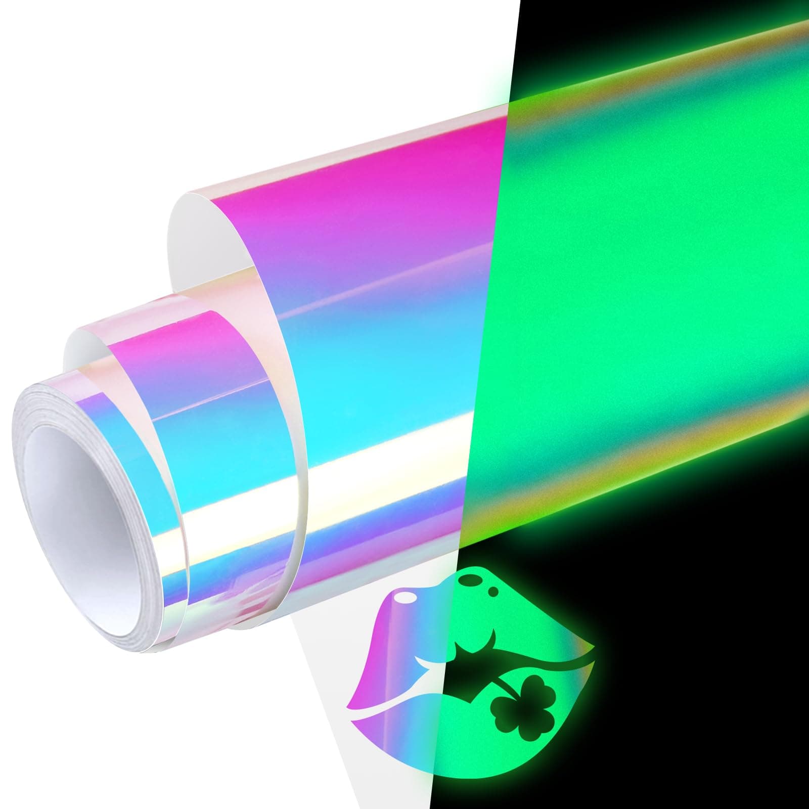 WRAPXPERT Glow in The Dark Permanent Adhesive Vinyl Holographic Iridescent Vinyl Opal White Glow Green for Wrap,Stickers,Decal,Lettering,12" x5ft
