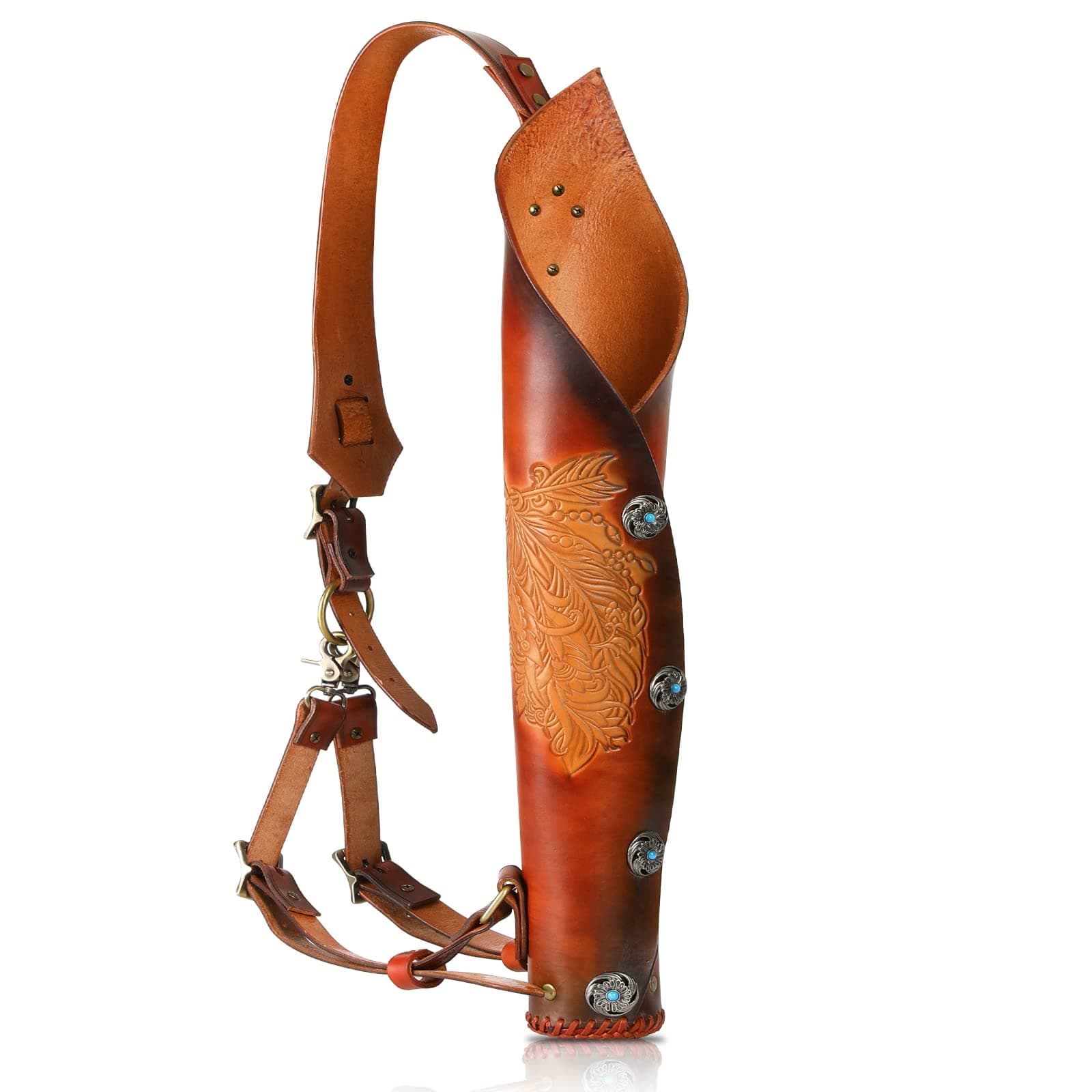 KAINOKAI 100% Pure Cowhide Arrow Quiver, Retro Hunting Quiver with Magnetic Attraction, Riding Quiver for Horse Bow Recurve Bow and Compound Bow (Jungle Hunter)