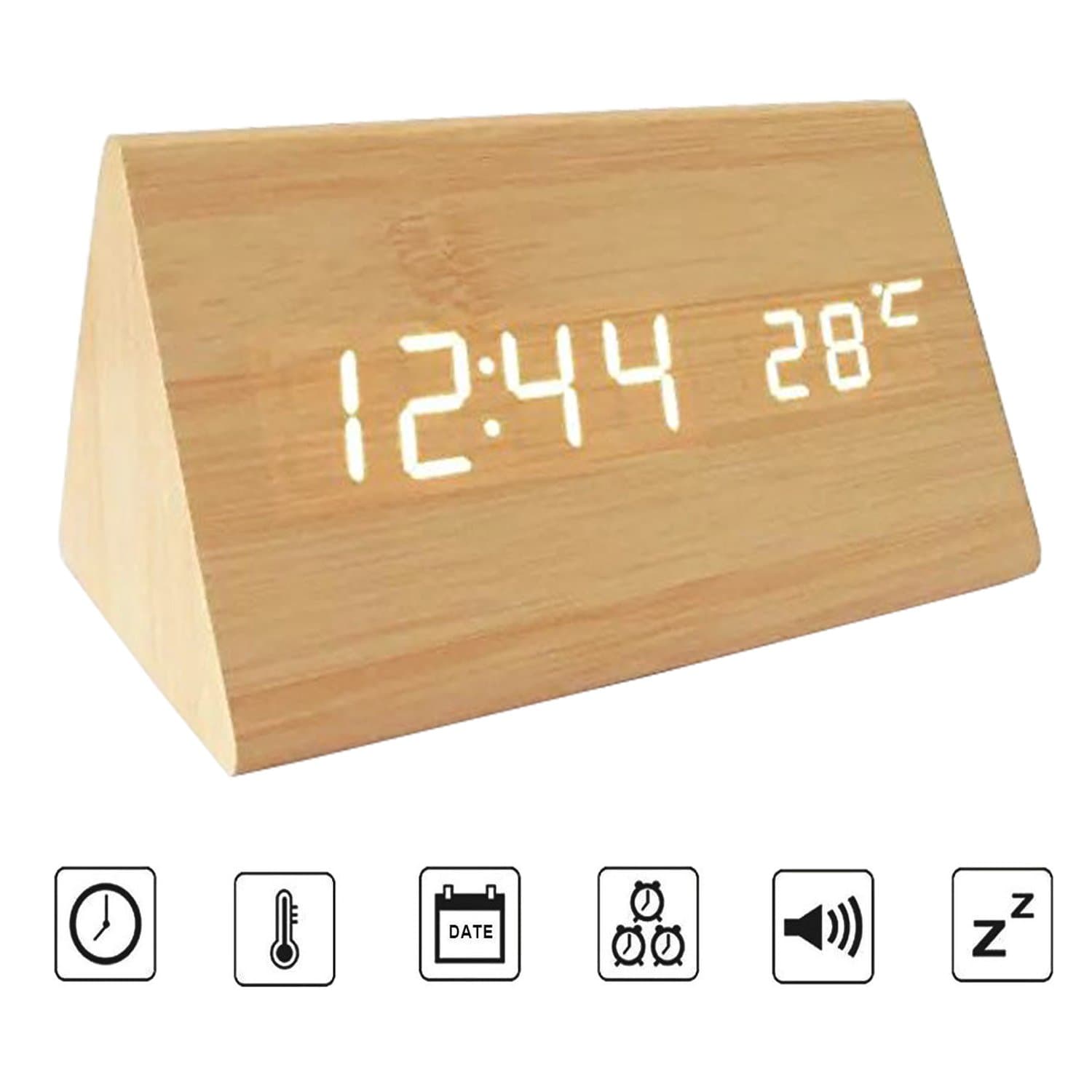 Bioeilife LED Alarm Clock,Time and Temperature Dual Display Digital Alarm Clock (Bamboo wood(White LED))