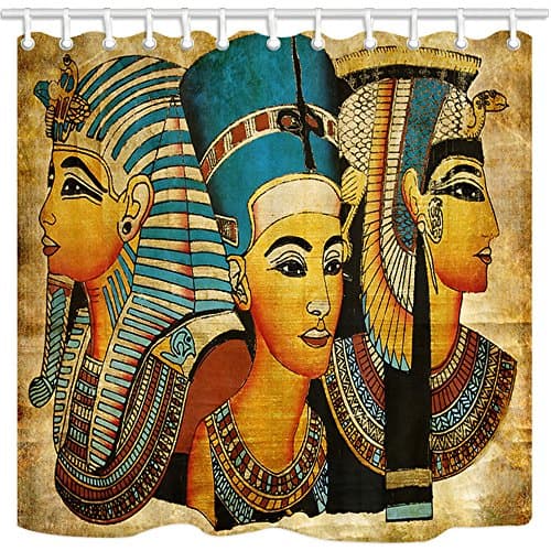 NYMB 3D Digital Printing Egyptian Queen King Prince on Papyrus Shower Curtain, Waterproof Polyester Fabric Ancient Egypt Bathroom Decorations, Bath Curtains Hooks Included, 69X70 inches (Multi9)
