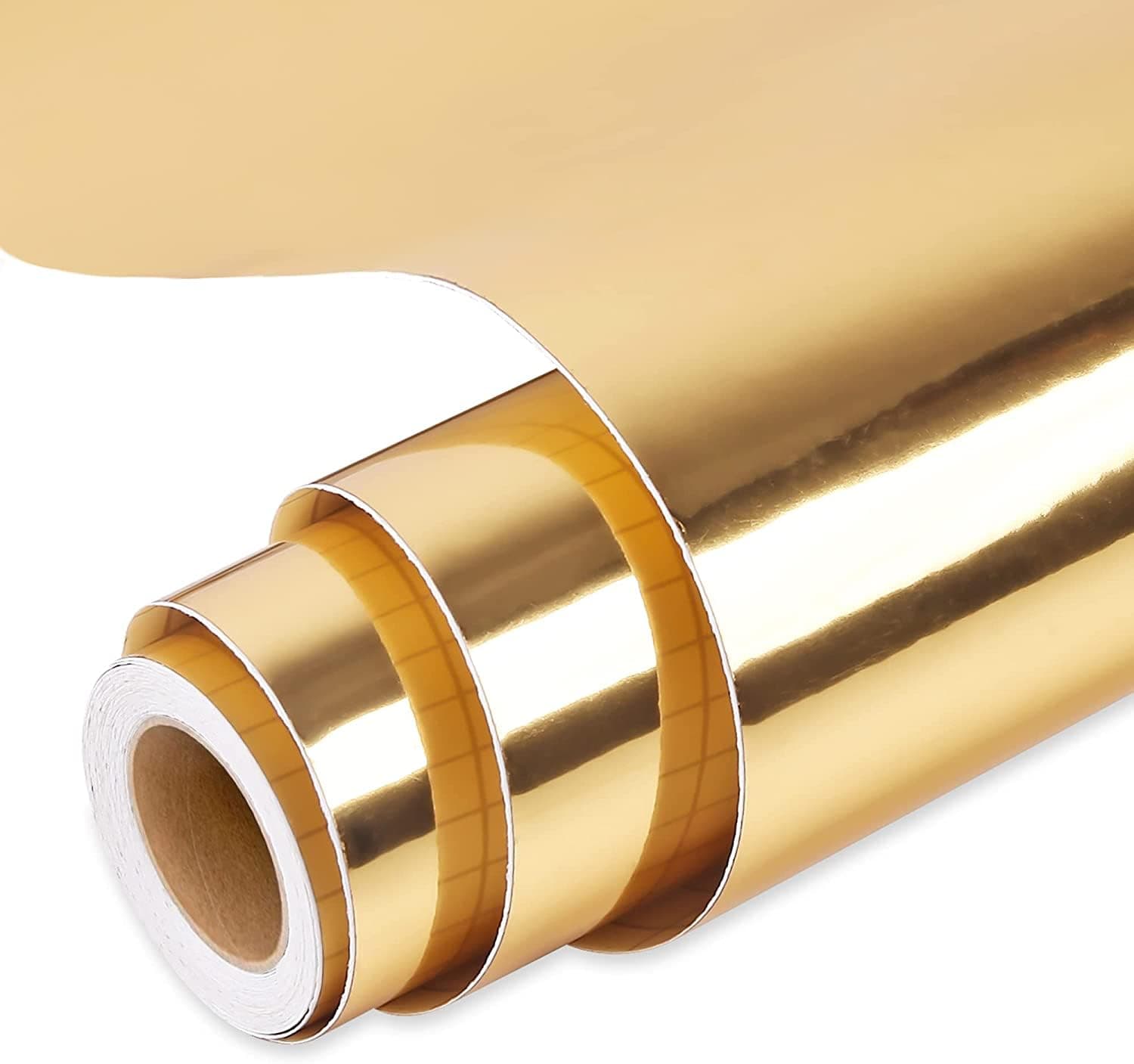 Chrome Gold Permanent Vinyl Roll, Gold Vinyl 12‘’ x 10 FT, Metallic Self Adhesive Vinyl, for All Cutting Machines, Home Decal, Easy to Weed