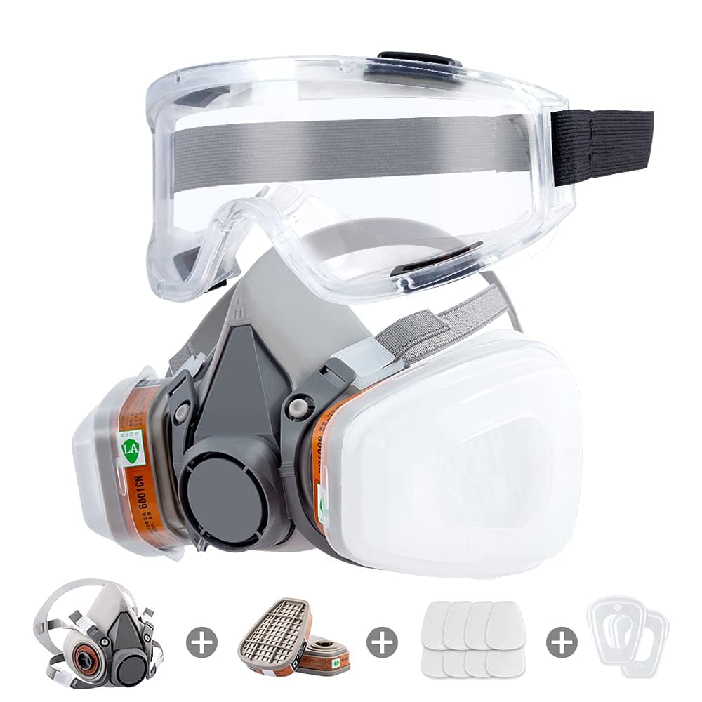 Respirator Mask Reusable Half Face Cover Gas Mask with Safety Glasses, Paint Cover Shield with Filters for Painting, Organic Vapor, Welding, Polishing, Woodworking and Other Work Protection