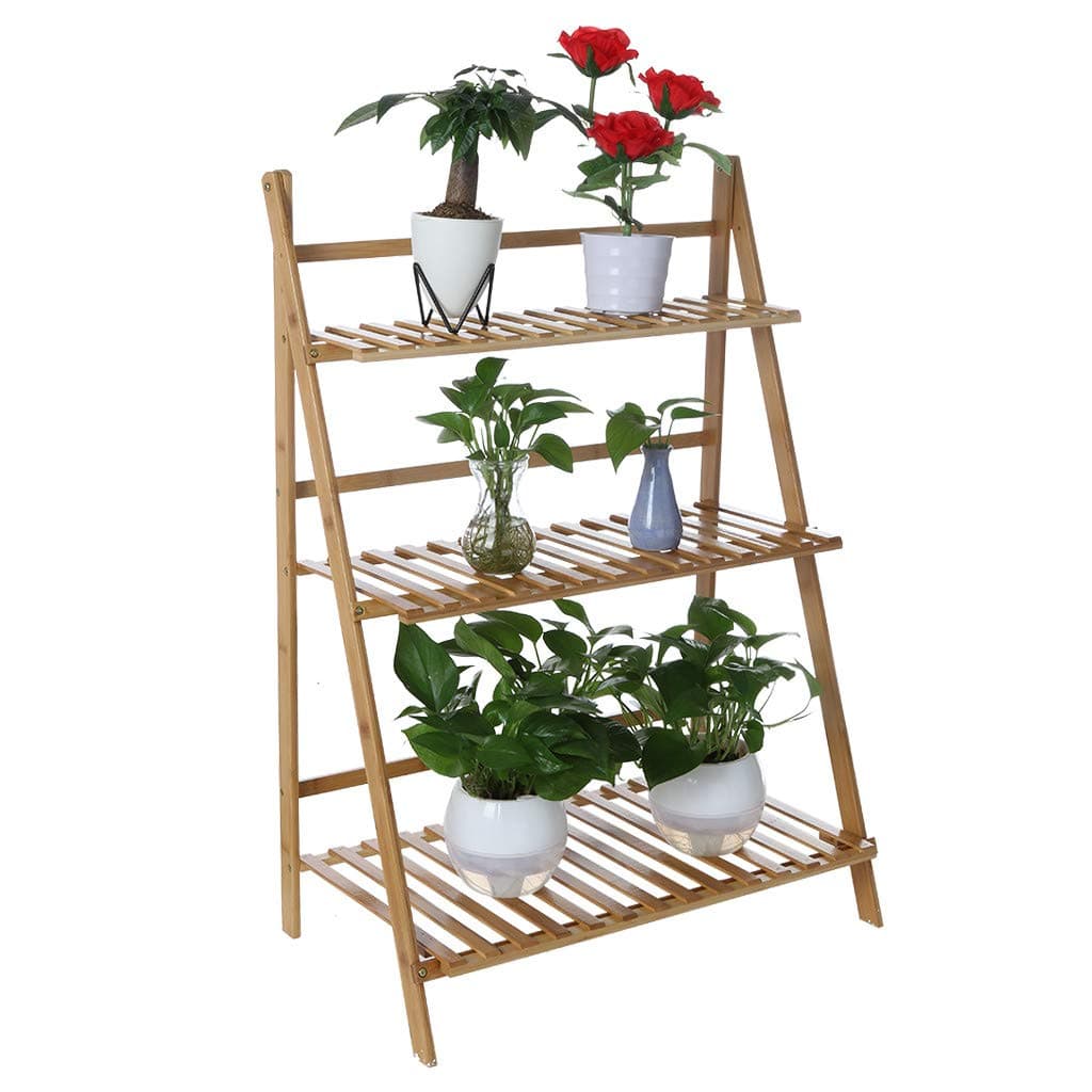 Bamboo Wood Ladder Plant Stand - Indoor Organizer Flower Display Shelf Rack, Flower Pot Shelf Rack for Flowers, Succulents, Books, Home Patio Lawn Garden Balcony Holder(3-Tier)