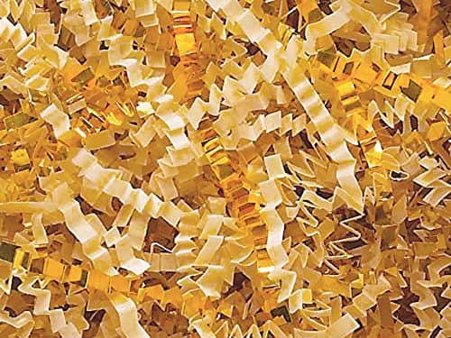 Ivory Crinkle Cut Paper Metallic Mix - 1/2 Lb Ivory and Gold Gift Basket Filling Christmas Shredded Paper