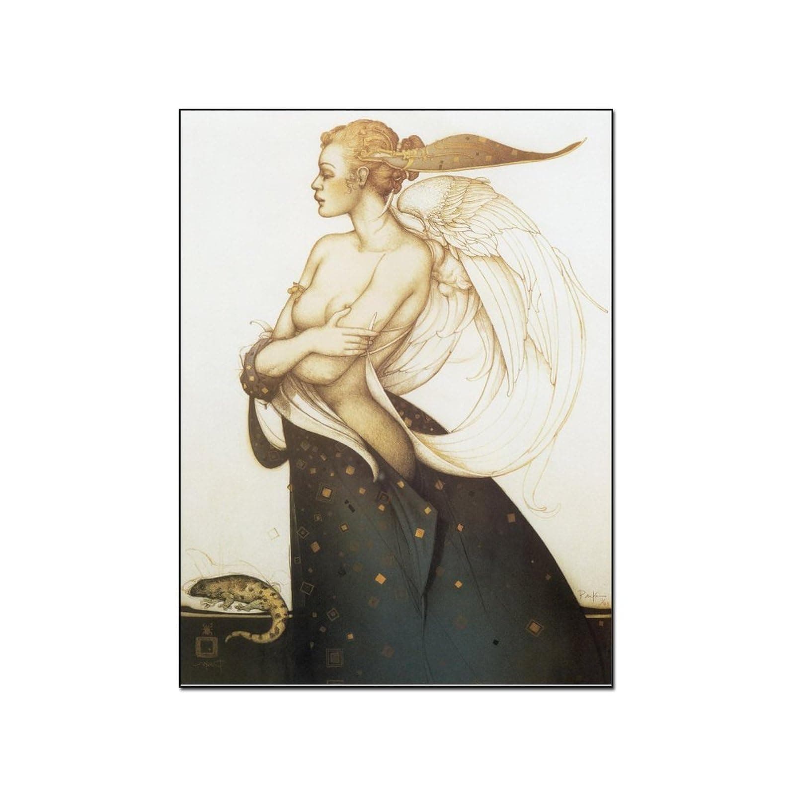 THAELY Art Poster Michael Parkes - Golden Newt Vintage Painting Canvas Decor Canvas Painting Wall Art Poster for Bedroom Living Room Decor 12x16inch(30x40cm) Unframe-style