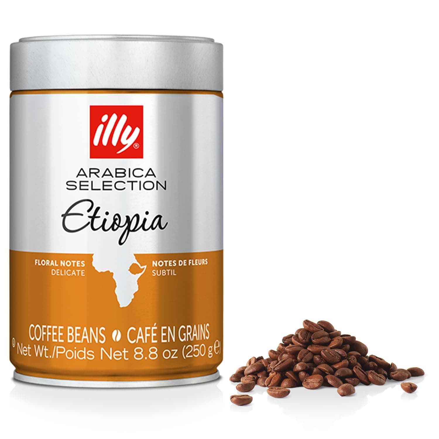 Arabica Selections Ethiopia Whole Bean Coffee, 100% Arabica Bean Single Origin Coffee, Light Roast with Notes of Jasmine, All-Natural, No Preservatives, 8.8 Ounce Can (Pack of 1)