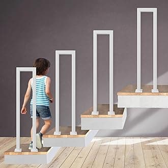 Stair Railing Indoor, U-Shaped Stair Rail, Metal Bannister Rail for Stairs, Handrails for Stairs, Hand Rail U Shape for Loft, Porch, Balcony,Indoor, Outdoor (White, 95cm)