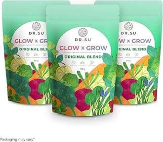 Dr. Su Glow x Grow : The Original Blend Pack of 3 | For Men and Women | With Vitamin, Minerals, Antioxidants, Probiotics and Fiber For Hair, Skin And Body | Lemon Mint Flavour | No Added Colour | Sugar Free | No Preservatives