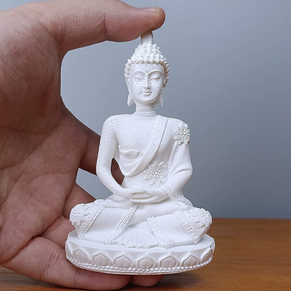 Mini Sandstone Buddha Statue Meditation Yoga Harmonious Figurine Collectable Feng Shui Sculpture Home Office Desk Shelf Decoration (White 3