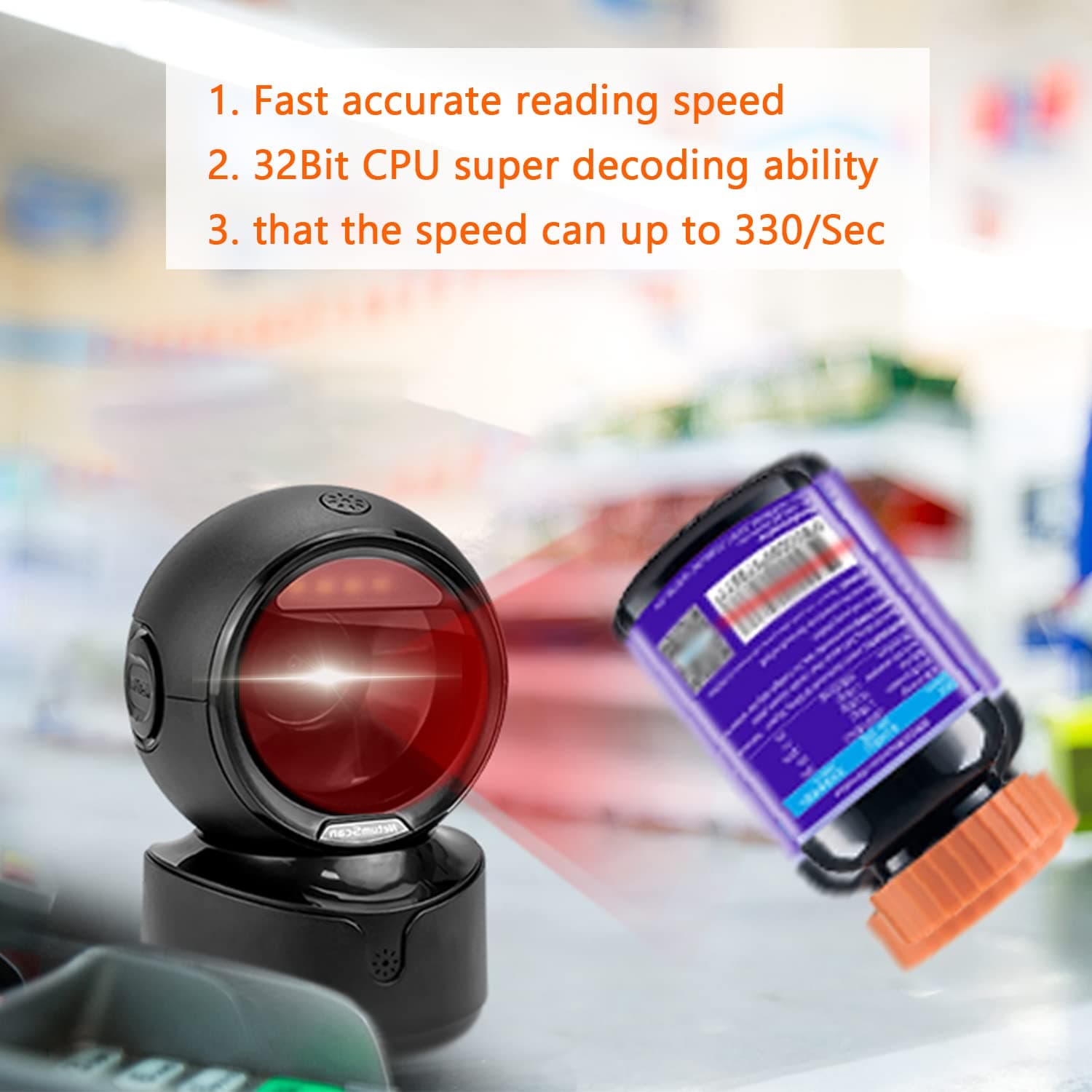 NetumScan Automatic Omnidirectional Desktop Barcode Scanner, Hands-Free USB Wired QR Barcode Reader, 1D 2D Barcode Image Recognition for Warehouse, Supermarket, Retail Store