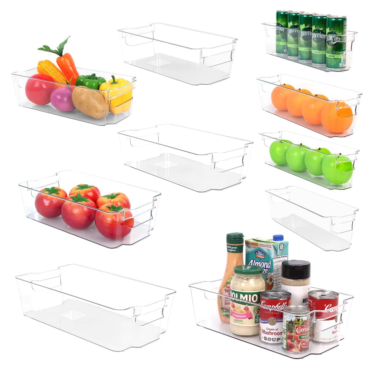 YH-MONICAQUE Plastic Clear Organizing Bins,【10-Pack】Fridge Organizer-Pantry Organization or Storage,for Kitchen Organizing/Cabinet Organizers/Shelf Storage Bins (2Max+2Large+2Medium+4Small)
