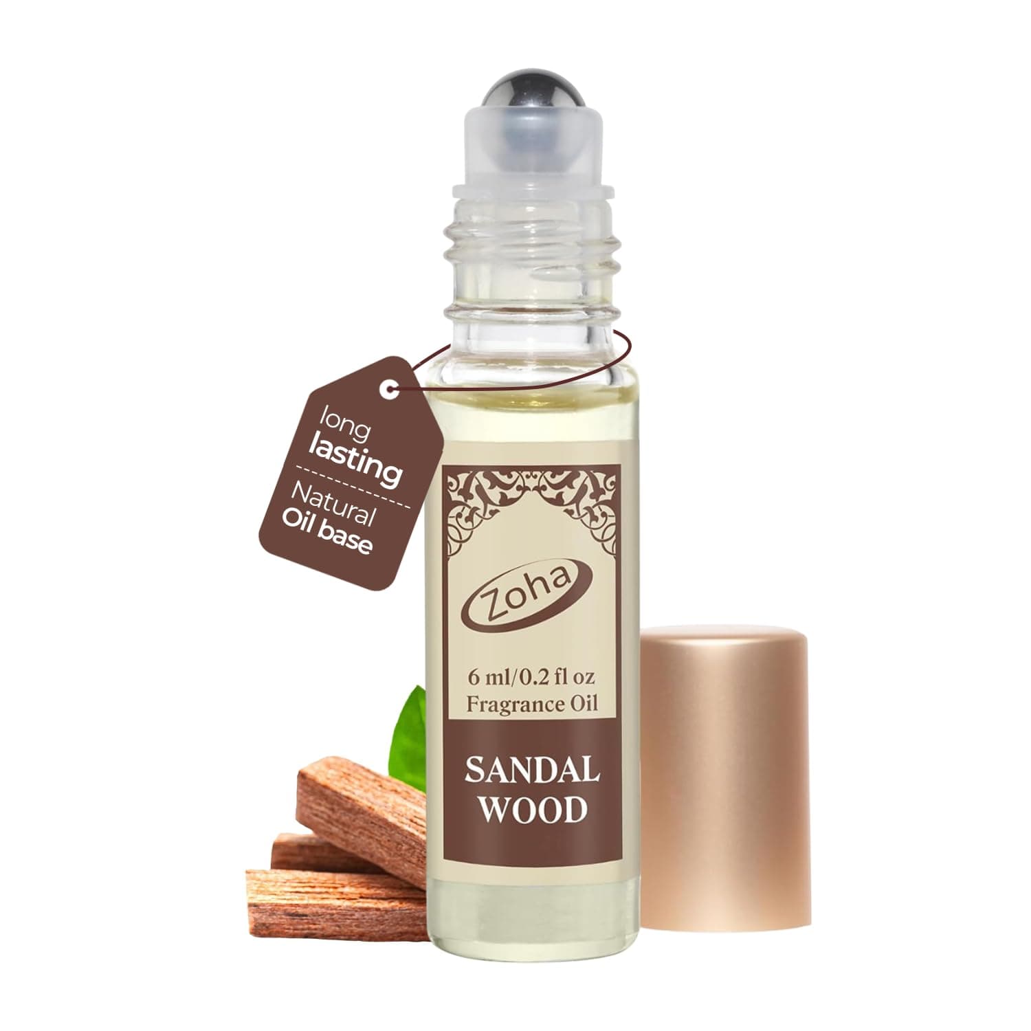Zoha SandalWood - Perfume for Women and Men, Alcohol Free Perfume Oil Roll On, Long Lasting Natural Clean Fragrance Oil base, 6ml Roller
