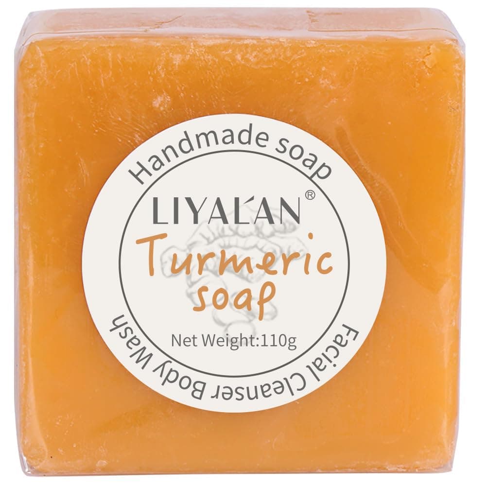 LIYALAN Turmeric Soap Bar for Face Body Smooth Skin,Deep Cleansing, Natural Vegan Handmade Soap Sensitive Skin Formula 3.88 oz x 1bar with a fresh ginger and lemongrass scent
