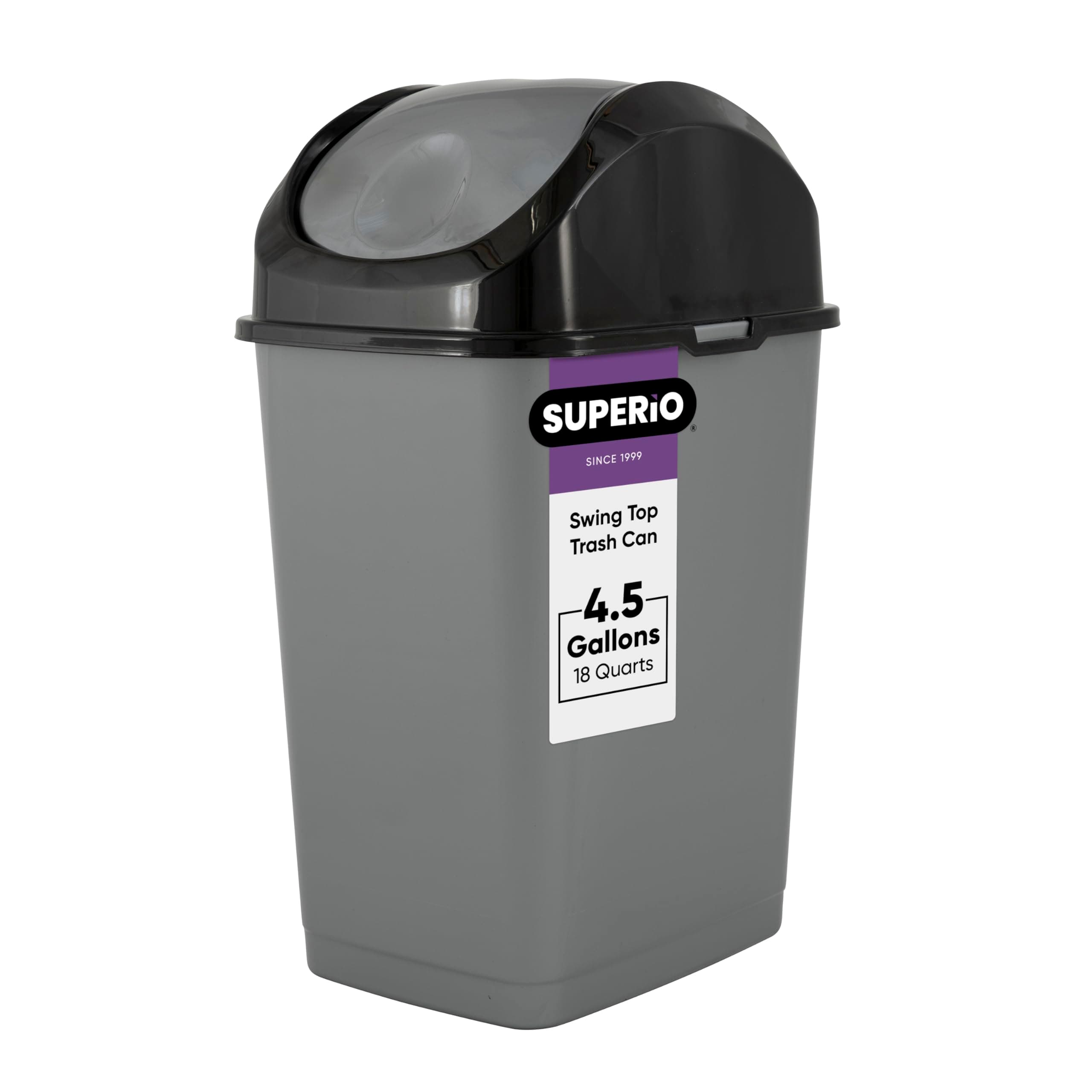 SuperioSmall Trash Can with Lid 4.5 Gallon Plastic Swing Top Garbage Can Slim Waste Bin for Under Sink/Cabinet, Laundry Room, Kitchen, Office, Bedroom, Bathroom, College Dorm, 18 Qt, Gray/Black
