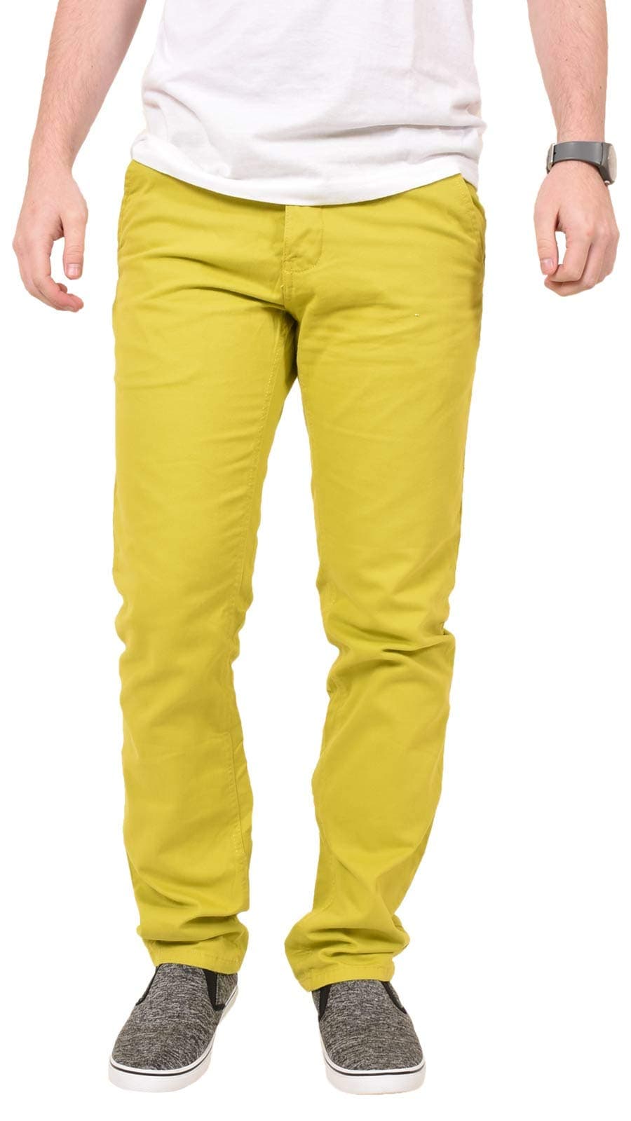 Men Slim Fit Chino Straight Leg Trousers Cotton Pants Jeans