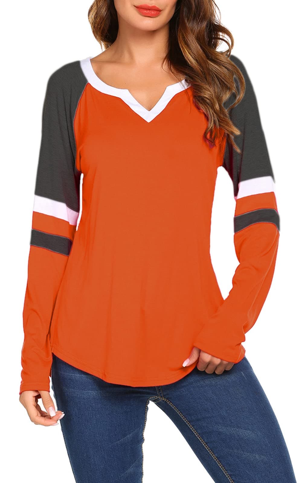 Womens Long Sleeve Shirts Casual Fall V Neck Dressy Tunic Tops Raglan T Shirts